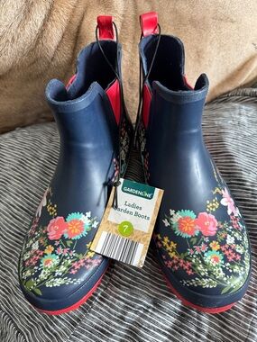 Navy Floral Ladies Garden Ankle Boots - Size 7